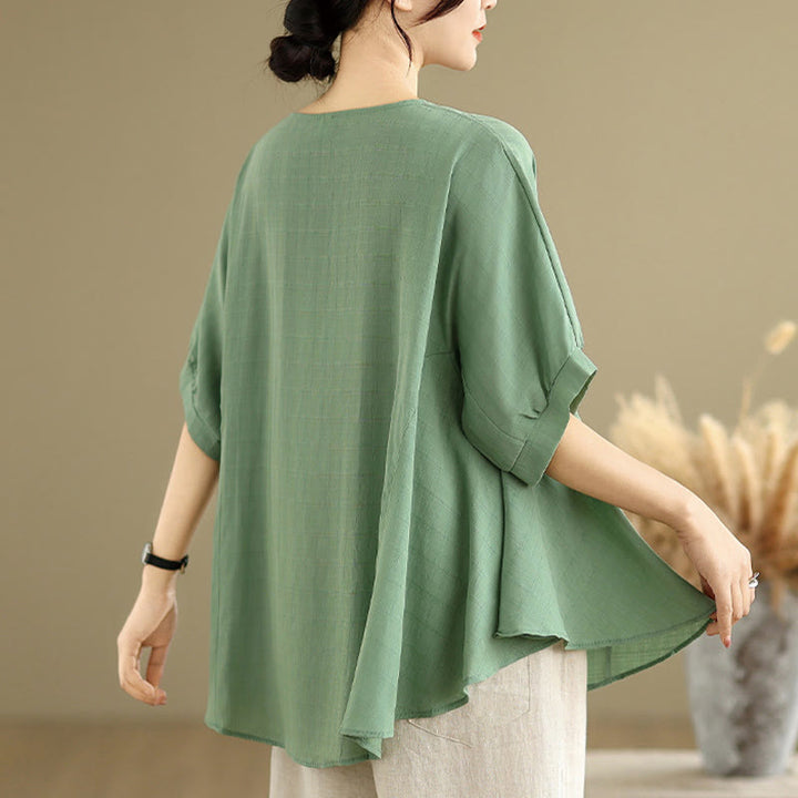 Buddha Stones Casual Solid Color Half Sleeve Half Button Women's T-Shirt - image 15