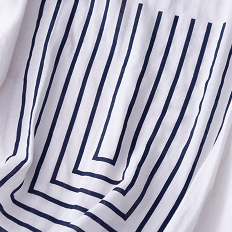 Buddha Stones Casual Line Printing Pattern Short Sleeve Cotton Linen Women's T-Shirt - image 15