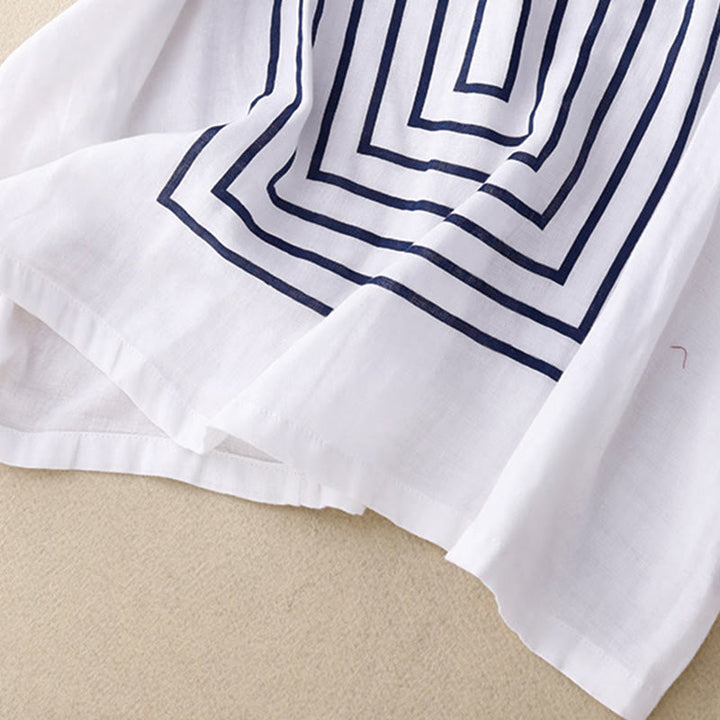 Buddha Stones Casual Line Printing Pattern Short Sleeve Cotton Linen Women's T-Shirt - image 17