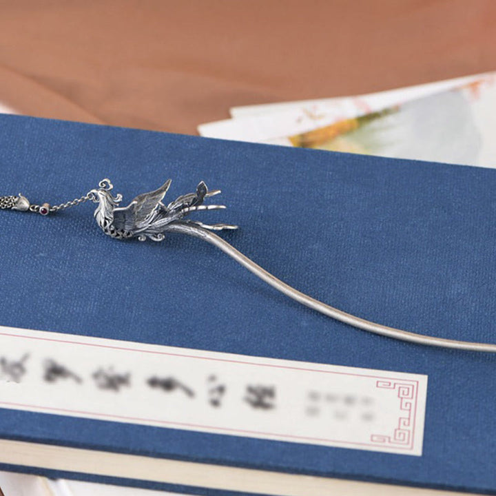 Buddha Stones 925 Sterling Silver Phoenix Tassels Protection Hairpin - image 3