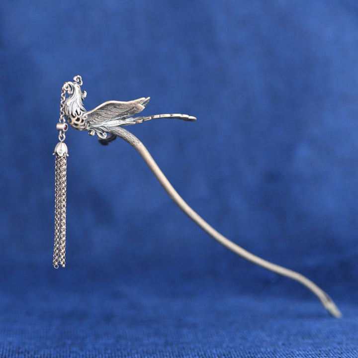 Buddha Stones 925 Sterling Silver Phoenix Tassels Protection Hairpin - image 1