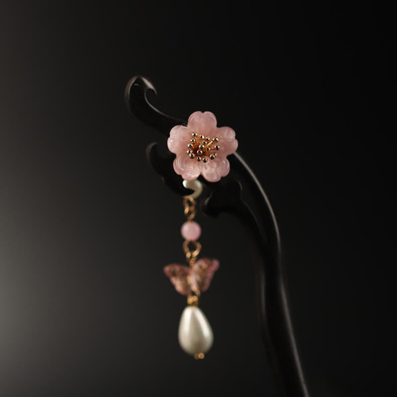 Buddha Stones Ebony Flower Butterfly Blessing Hairpin - image 1