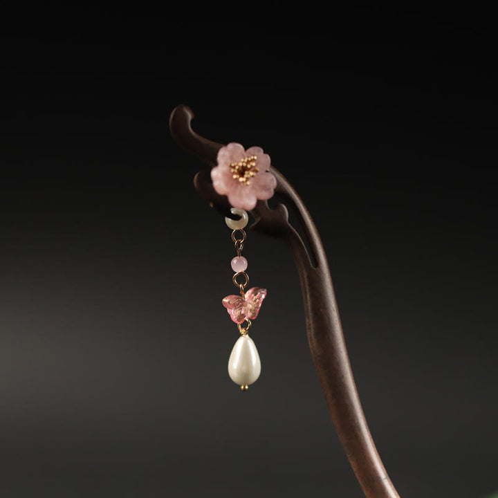 Buddha Stones Ebony Flower Butterfly Blessing Hairpin - image 3