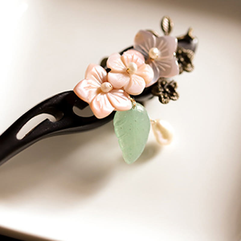 Buddha Stones Ebony Shell Flower Leaves Blessing Hairpin - image 8
