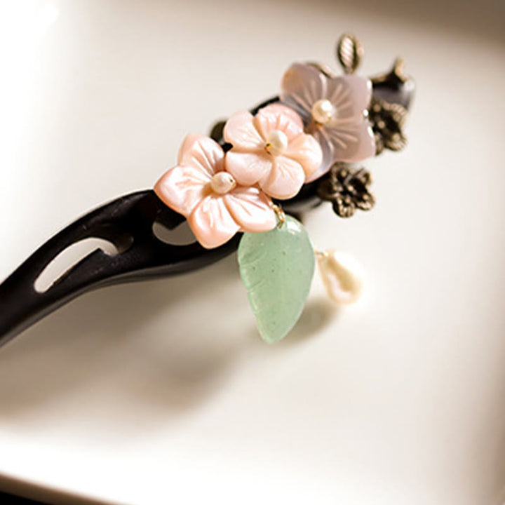 Buddha Stones Ebony Shell Flower Leaves Blessing Hairpin - image 8