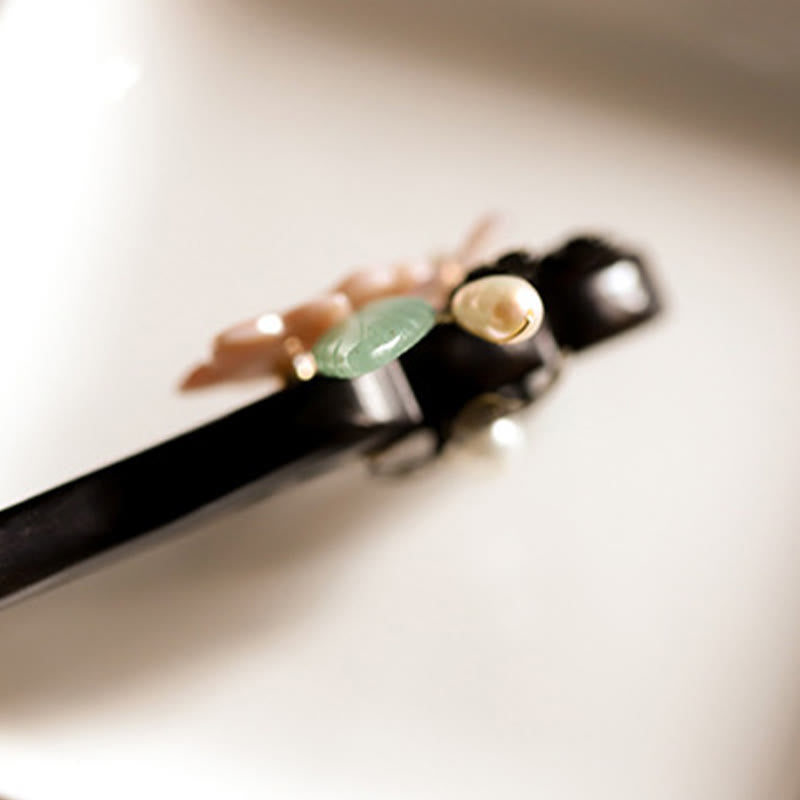 Buddha Stones Ebony Shell Flower Leaves Blessing Hairpin - image 9