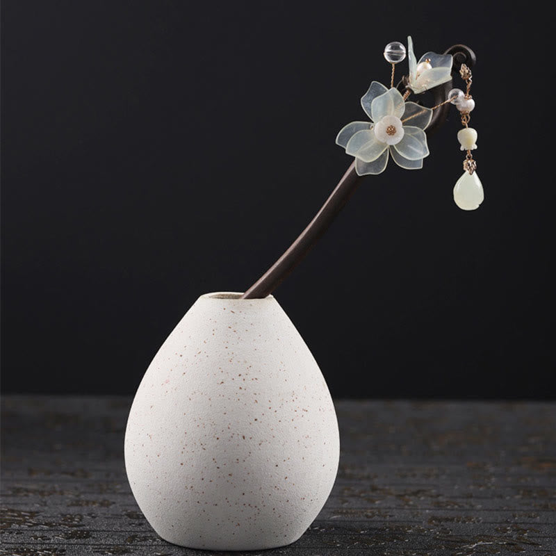 Buddha Stones Ebony Jade Shell Magnolia Tassel Blessing Hairpin - image 1