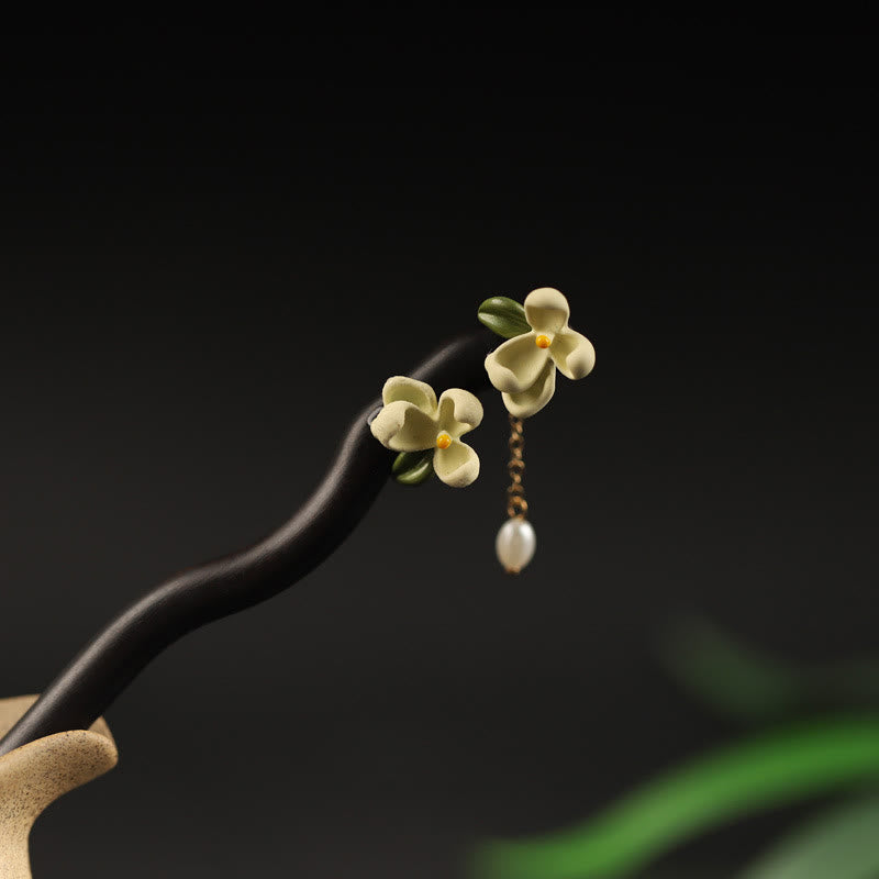 Buddha Stones Ebony Gardenia Tassel Courage Hairpin - image 2