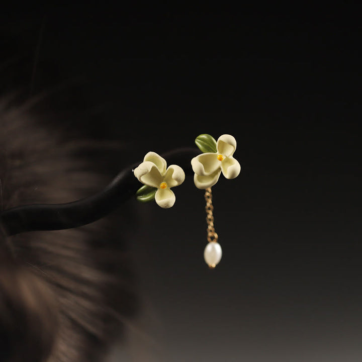 Buddha Stones Ebony Gardenia Tassel Courage Hairpin - Ebony Hairpin - image 0