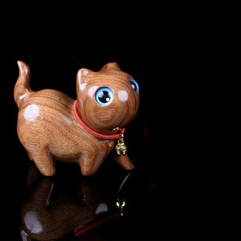 Buddha Stones Rosewood Carving Cat Warmth Home Decoration - Blue About 52*28*36mm - image 3