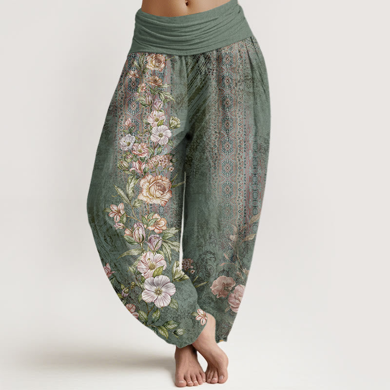 Buddha Stones Ethnic Floral Ethnic Totem Pattern Women's Elastic Waist Harem Pants - MediumSeaGreen - US22,UK/AU26,EU54 (6XL) - image 0
