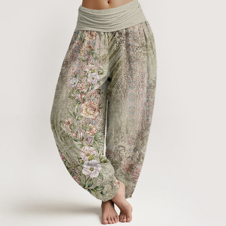 Buddha Stones Ethnic Floral Ethnic Totem Pattern Women's Elastic Waist Harem Pants - DarkSeaGreen - US22,UK/AU26,EU54 (6XL) - image 4
