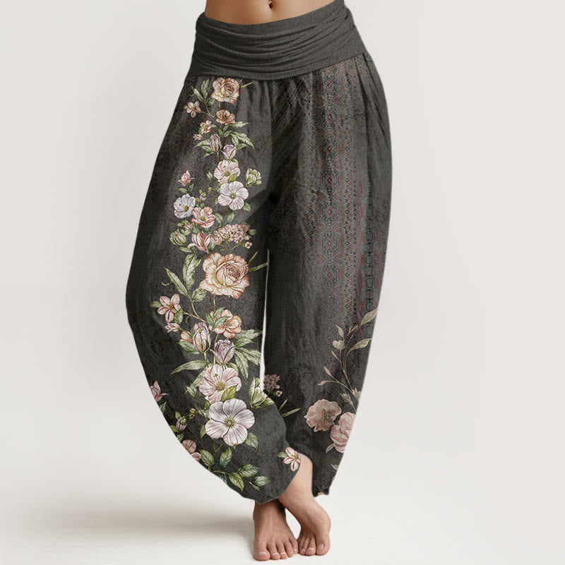 Buddha Stones Ethnic Floral Ethnic Totem Pattern Women's Elastic Waist Harem Pants - Black - US22,UK/AU26,EU54 (6XL) - image 7