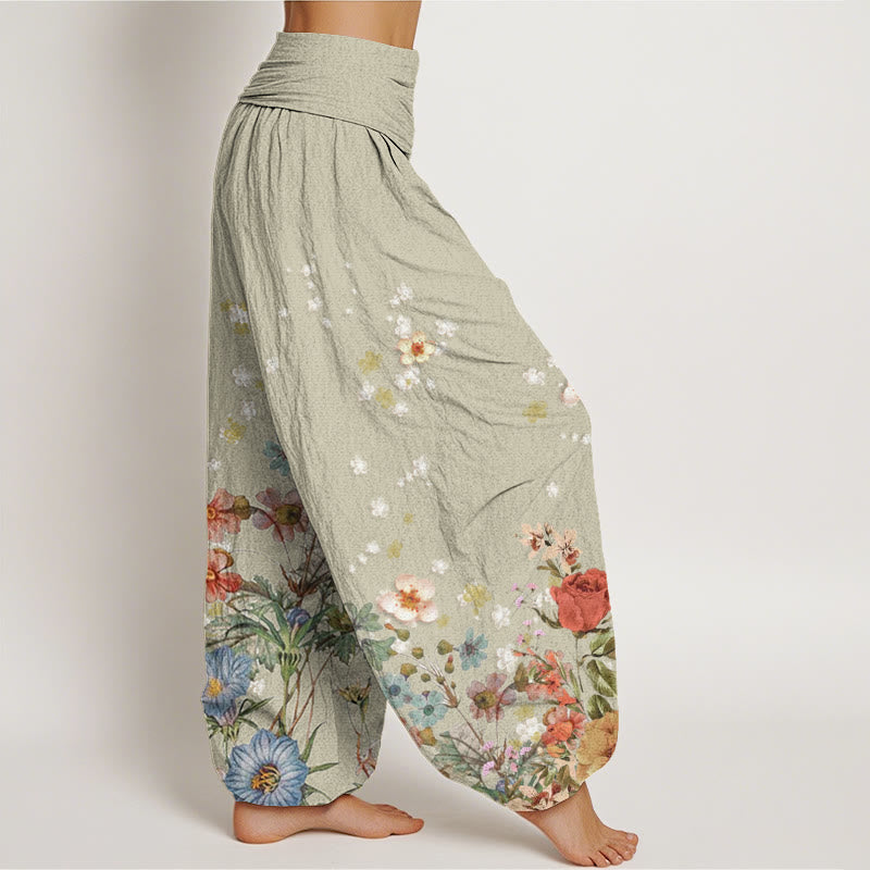 Buddha Stones Various Flowers Pattern Women's Elastic Waist Harem Pants - image 6
