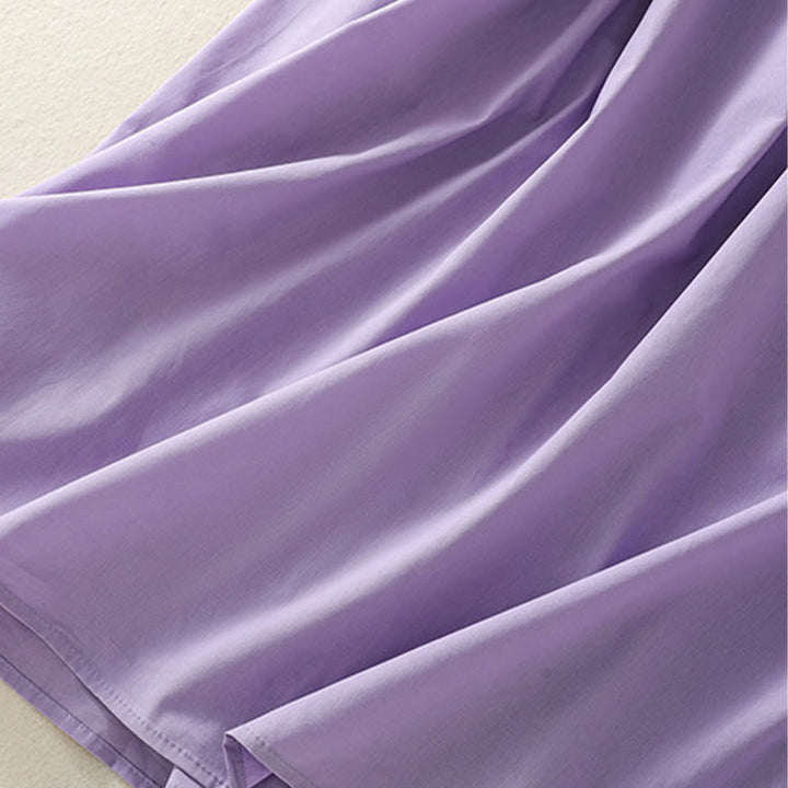 Buddha Stones Summer Orchid Embroidery Lace-Up V-Neck Half Sleeve Cotton Linen Midi Dress With Pockets - image 12