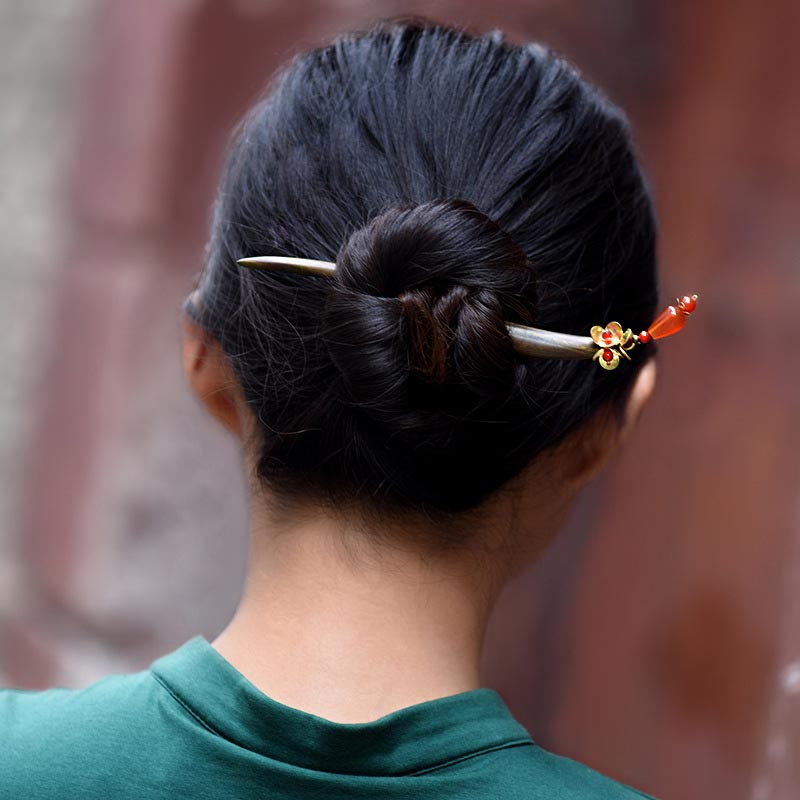 Buddha Stones Silver Tassel Green Sandalwood Soothing Hairpin - image 3