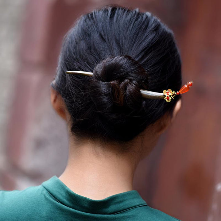 Buddha Stones Silver Tassel Green Sandalwood Soothing Hairpin - image 3
