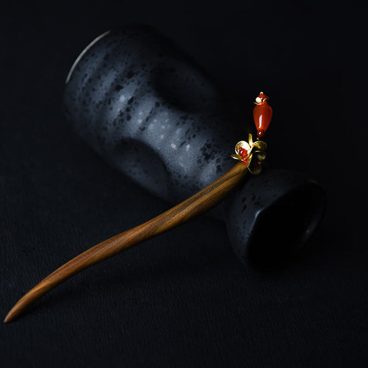 Buddha Stones Silver Tassel Green Sandalwood Soothing Hairpin - image 2