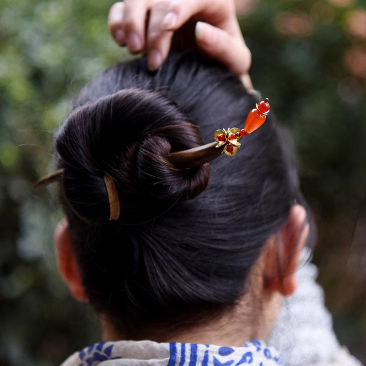 Buddha Stones Silver Tassel Green Sandalwood Soothing Hairpin - image 4