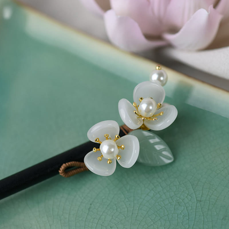 Buddha Stones Grain Wood Liuli Magnolia Flowers Pearl Protection Hairpin - image 8