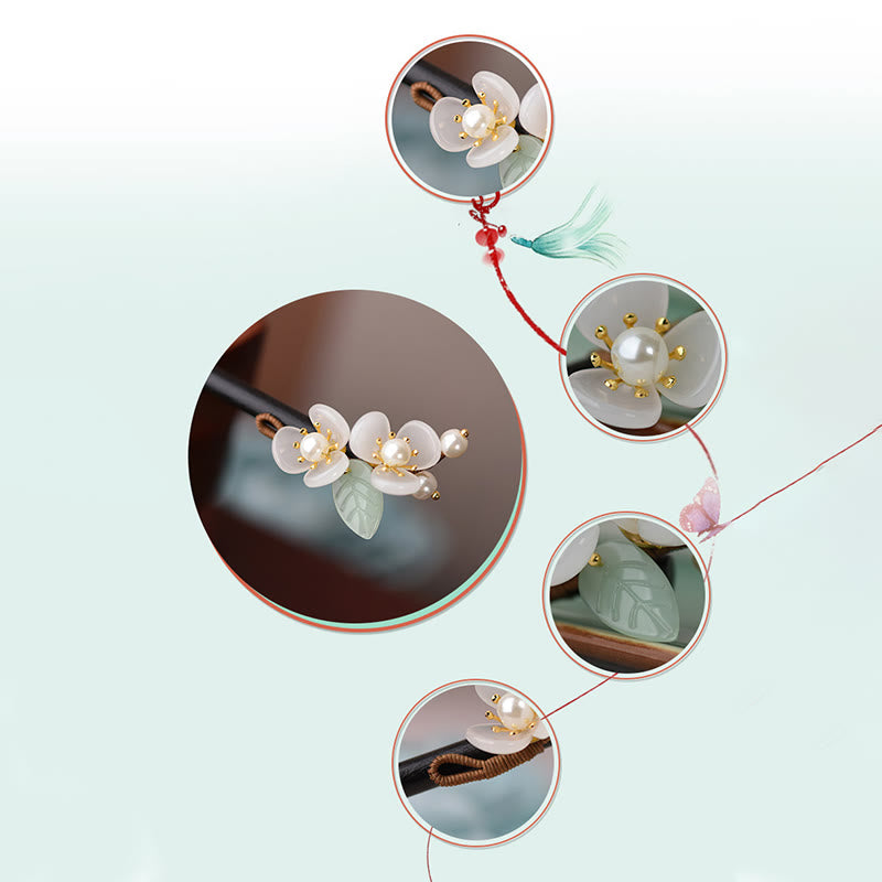 Buddha Stones Grain Wood Liuli Magnolia Flowers Pearl Protection Hairpin - image 6