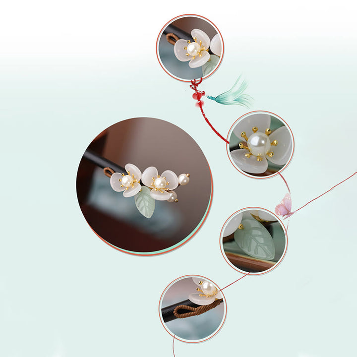 Buddha Stones Grain Wood Liuli Magnolia Flowers Pearl Protection Hairpin - image 6