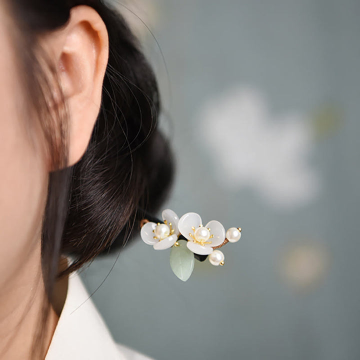Buddha Stones Grain Wood Liuli Magnolia Flowers Pearl Protection Hairpin - image 3