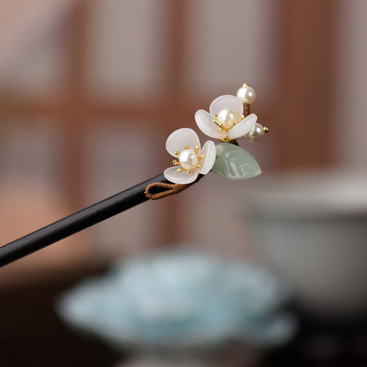 Buddha Stones Grain Wood Liuli Magnolia Flowers Pearl Protection Hairpin - Magnolia Hairpin - image 0