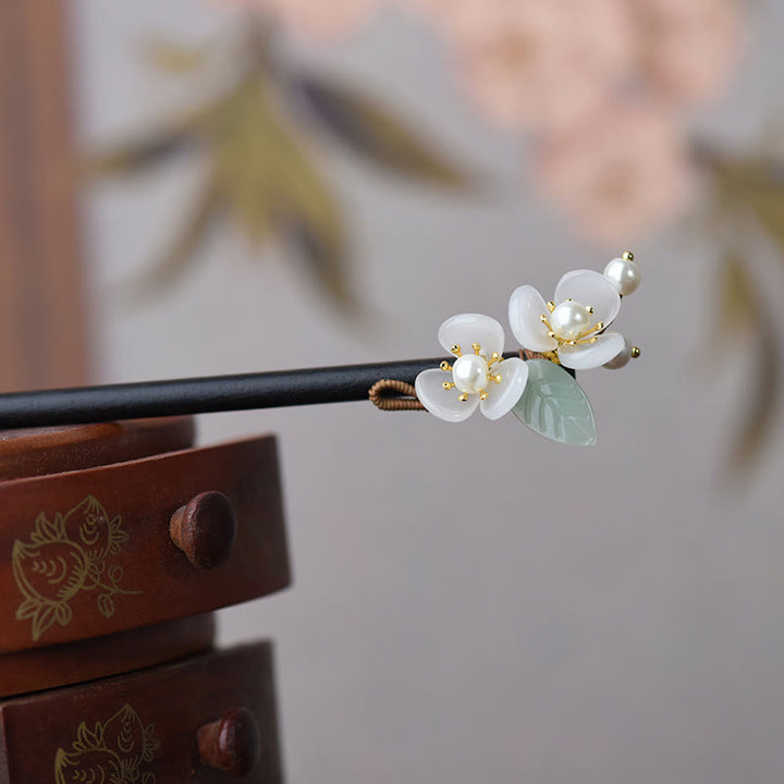 Buddha Stones Grain Wood Liuli Magnolia Flowers Pearl Protection Hairpin - image 2