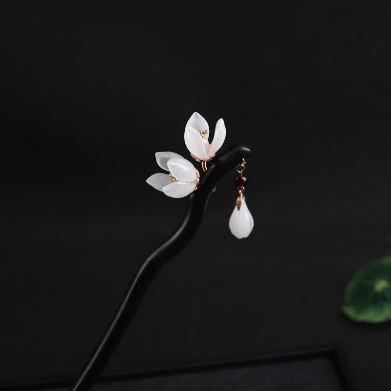 Buddha Stones Ebony Magnolia Flower Petals Blessing Hairpin - image 4