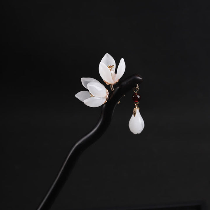Buddha Stones Ebony Magnolia Flower Petals Blessing Hairpin - image 6