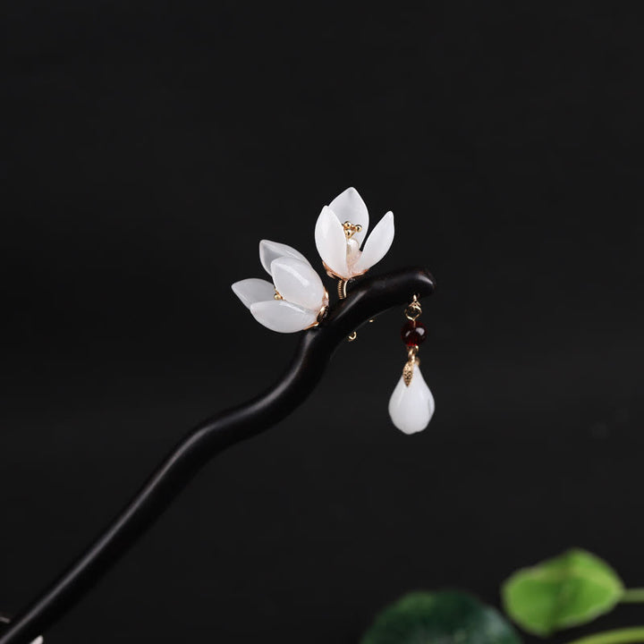 Buddha Stones Ebony Magnolia Flower Petals Blessing Hairpin - image 3