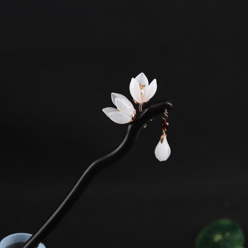 Buddha Stones Ebony Magnolia Flower Petals Blessing Hairpin - image 1