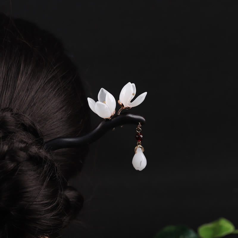 Buddha Stones Ebony Magnolia Flower Petals Blessing Hairpin - Ebony Hairpin - image 0