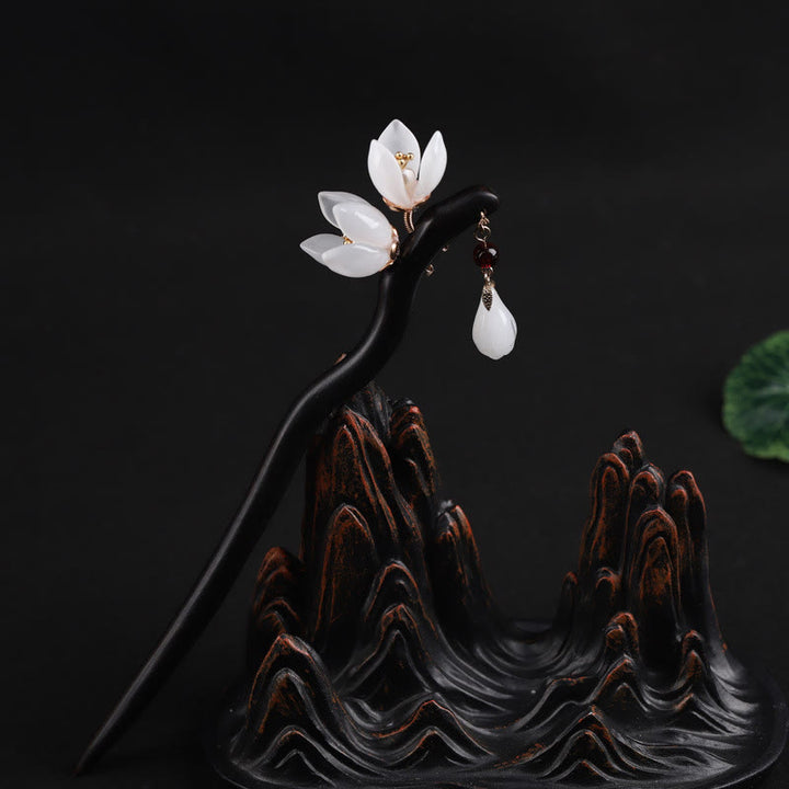 Buddha Stones Ebony Magnolia Flower Petals Blessing Hairpin - image 2