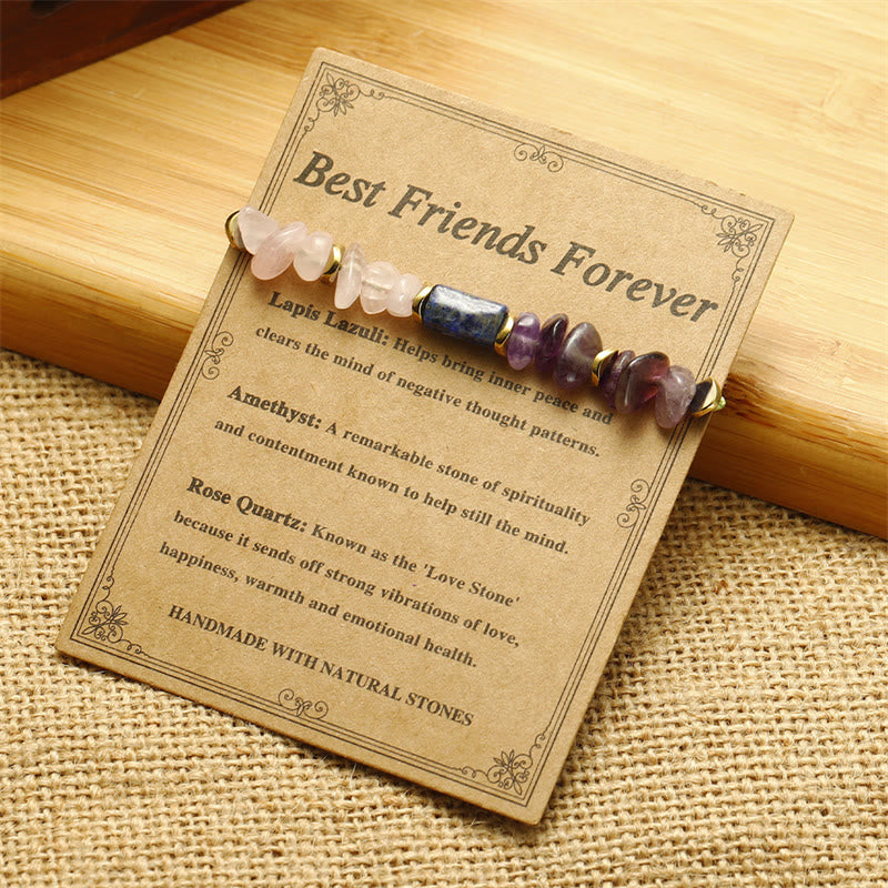 Buddha Stones Best Friends Forever Amethyst Rose Quartz Lazurite Spiritual Bracelet - image 3