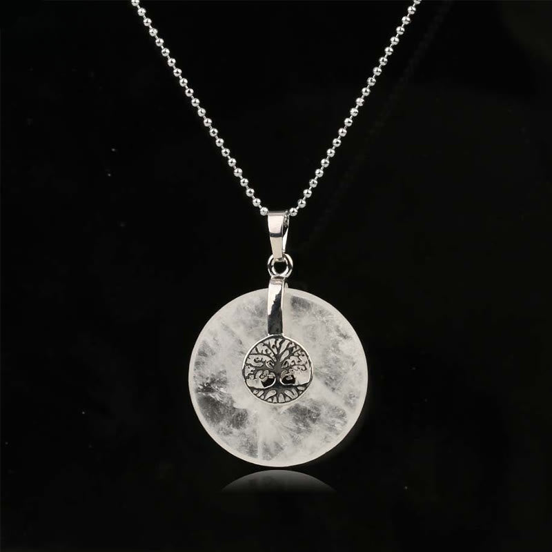 Buddha Stones Various Crystal Rose Quartz Green Aventurine Amethyst The Tree of Life Kindness Necklace Pendant - White Crystal - image 9