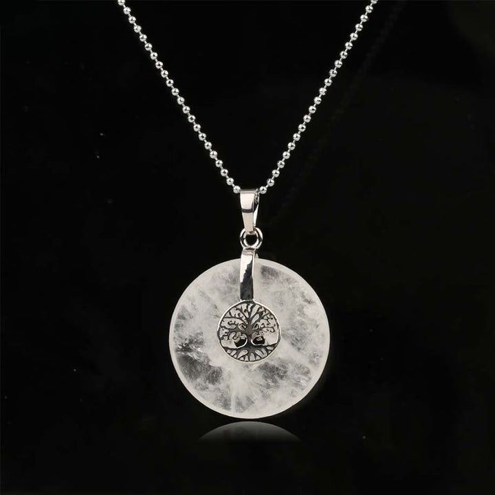 Buddha Stones Various Crystal Rose Quartz Green Aventurine Amethyst The Tree of Life Kindness Necklace Pendant - White Crystal - image 9