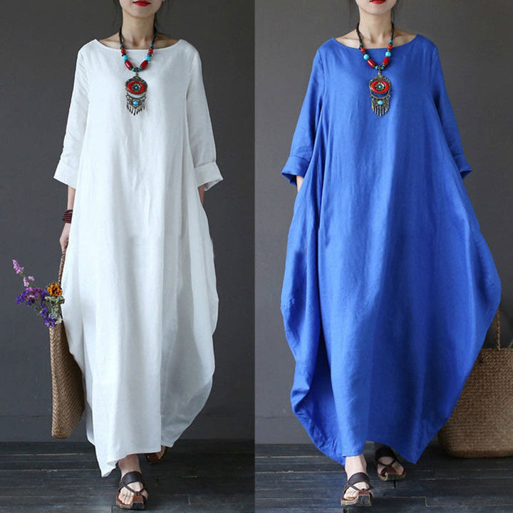 Buddha Stones Solid Color Three Quarter Sleeve Cotton Women's Maxi Dress - image 10