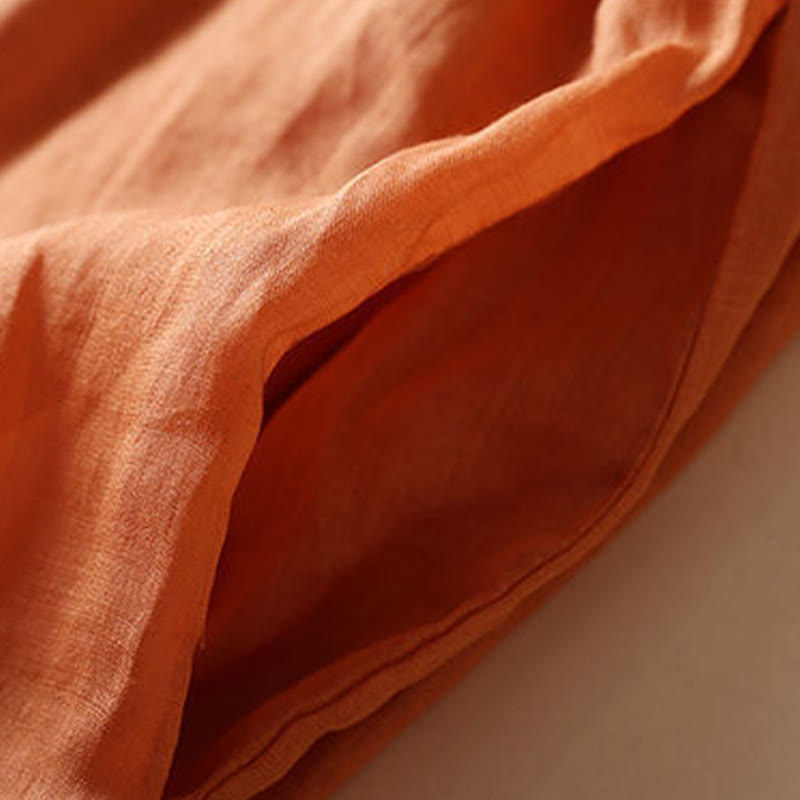 Buddha Stones Embroidery Geometry Nine-Quarter Sleeve Cotton Women's Midi Dress With Pockets - image 9