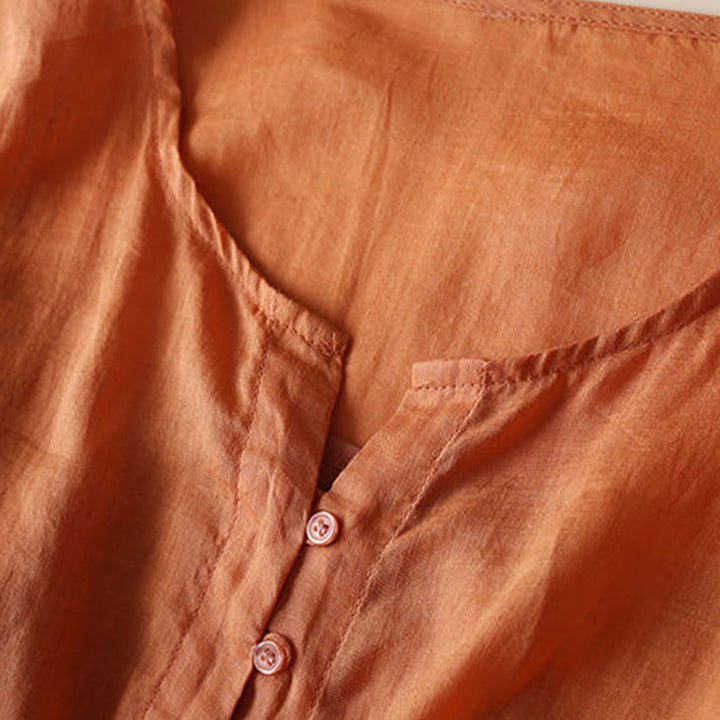 Buddha Stones Embroidery Geometry Nine-Quarter Sleeve Cotton Women's Midi Dress With Pockets - image 8