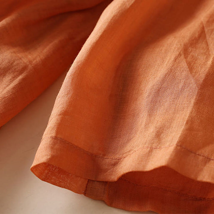 Buddha Stones Embroidery Geometry Nine-Quarter Sleeve Cotton Women's Midi Dress With Pockets - image 10