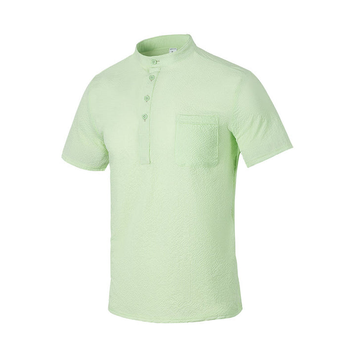 Buddha Stones Solid Color Polo Plaid Half Buttons Men's Short Sleeve Shirt - PaleGreen - US/UK/AU46,EU56 (3XL) - image 25