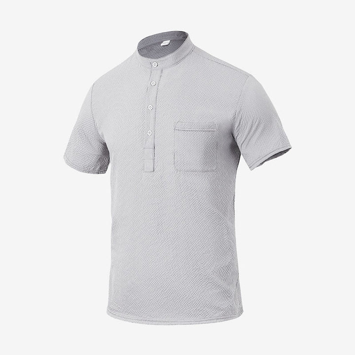 Buddha Stones Solid Color Polo Plaid Half Buttons Men's Short Sleeve Shirt - LightGrey - US/UK/AU46,EU56 (3XL) - image 21