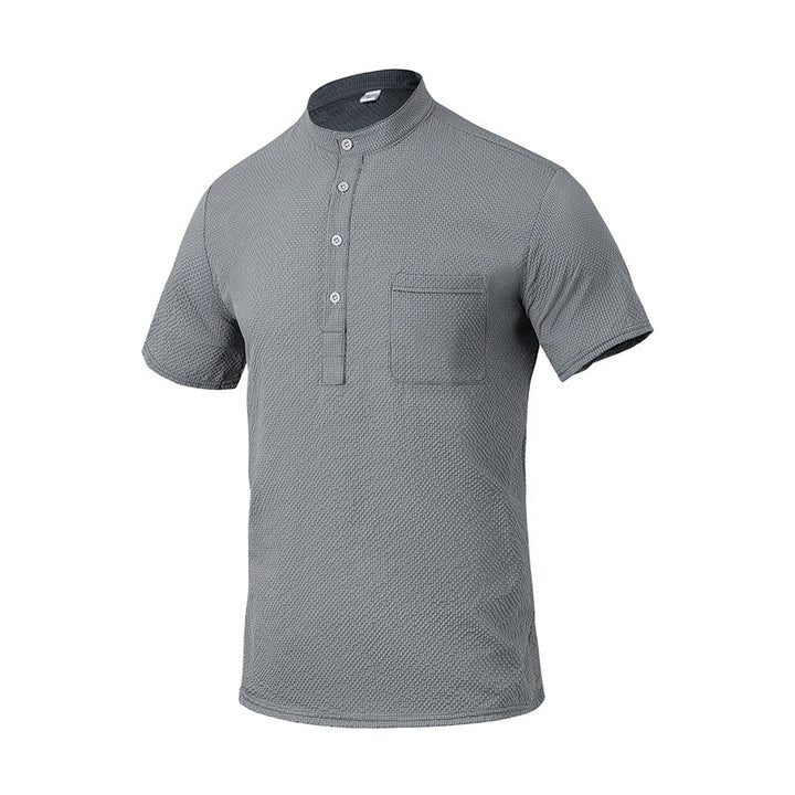 Buddha Stones Solid Color Polo Plaid Half Buttons Men's Short Sleeve Shirt - DarkGray - US/UK/AU46,EU56 (3XL) - image 16