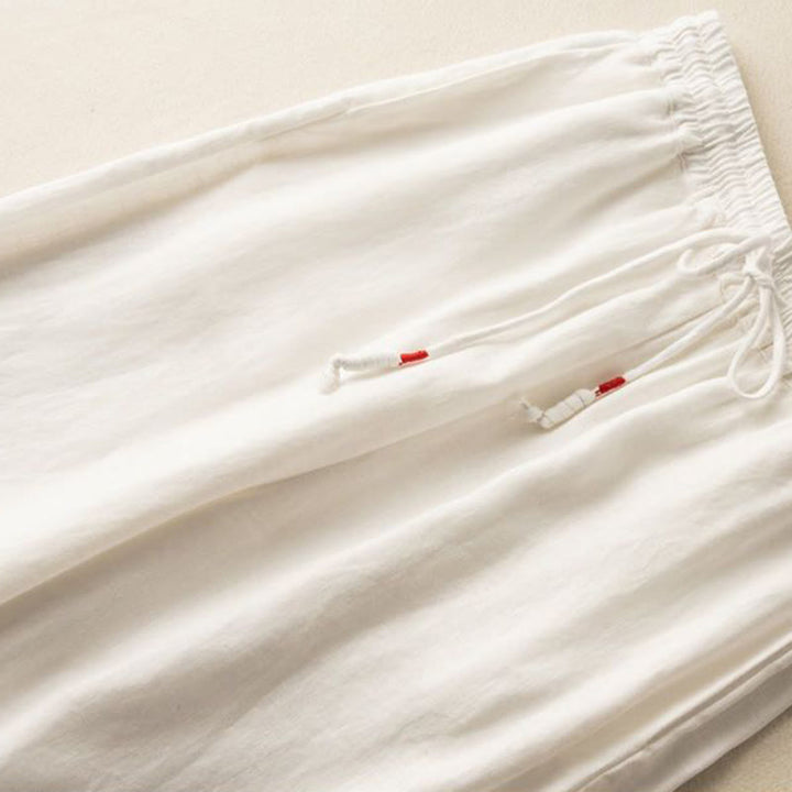 Buddha Stones Casual Embroidery Bohemian Pattern Drawstring Cotton Linen Women's Wide Leg Pants With Pockets - image 13