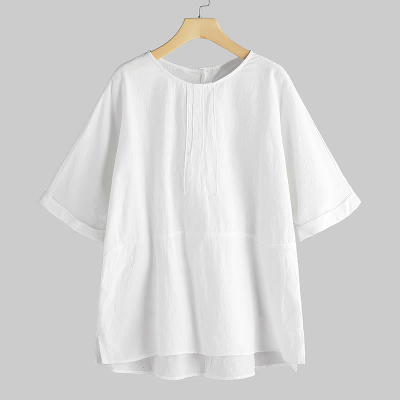 Buddha Stones Summer Casual Plain Half Sleeve Crew Neck Side Slit Women's T-Shirt - FloralWhite - US20,UK/AU24,EU52 (5XL) - image 0