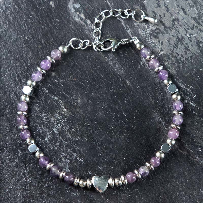 Buddha Stones Natural Stone Amazonite Amethyst Lazurite Rose Quartz Heart Positive Balance Bracelet - Amethyst(Wrist Circumference: 15-23cm) - image 10