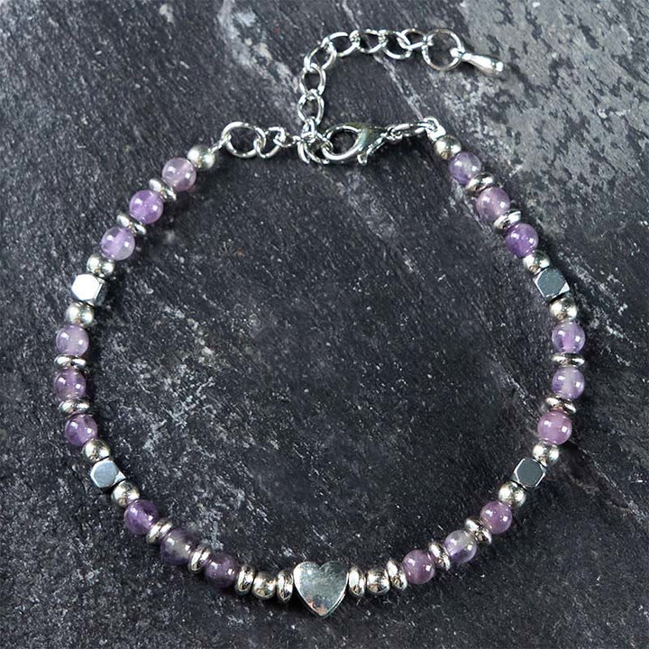 Buddha Stones Natural Stone Amazonite Amethyst Lazurite Rose Quartz Heart Positive Balance Bracelet - Amethyst(Wrist Circumference: 15-23cm) - image 10