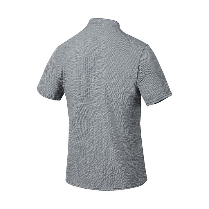 Buddha Stones Solid Color Polo Plaid Half Buttons Men's Short Sleeve Shirt - image 17